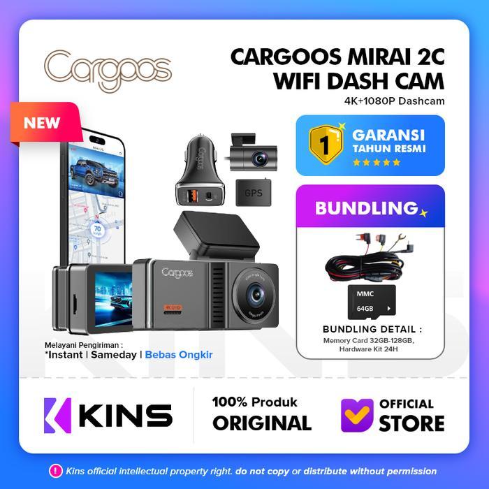 Cargoos Mirai 2C Dashcam 4K + 1080p GPS Wifi G-Sensor Loop Recording Kamera Dashboard Mobil Car Dash