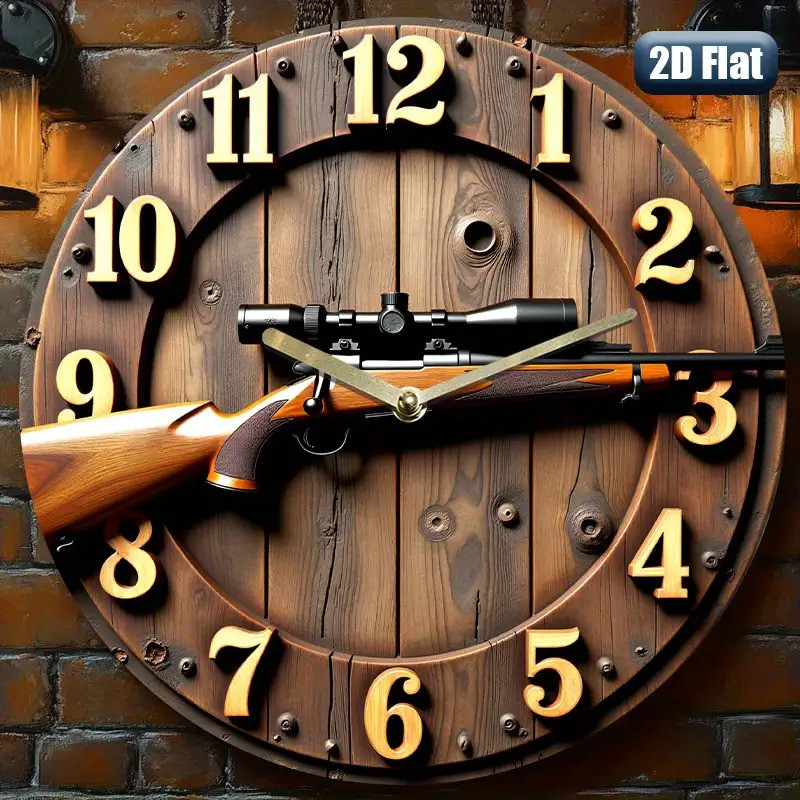 1 Winchester Rifle And Ammunition Design Silent Non-Ticking Wall Clock - Country Gun Decor, Brown