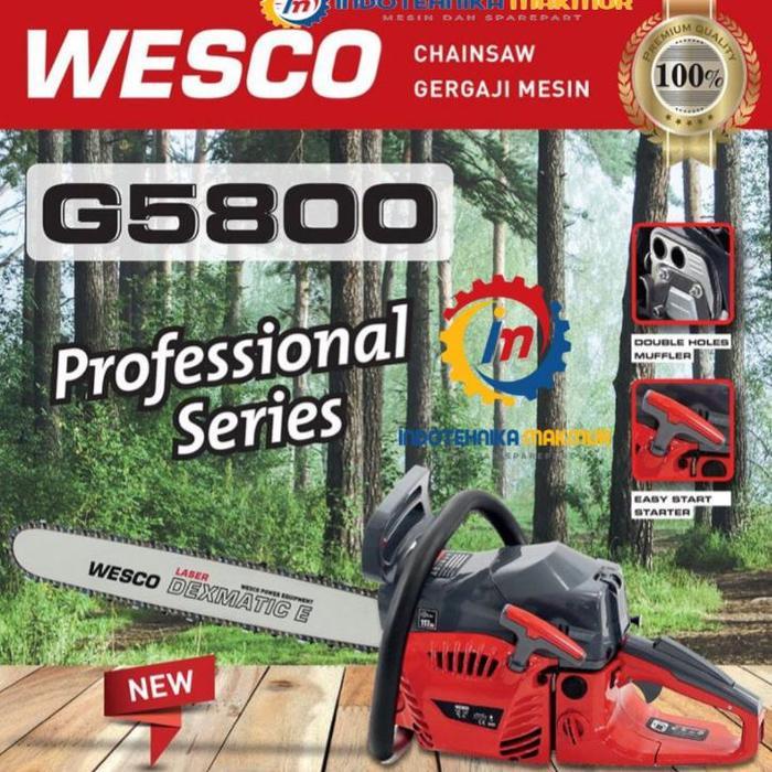 Gergaji Mesin Senso Bensin Chainsaw Mini Potong Kayu Bar 22 inch WESCO G5800