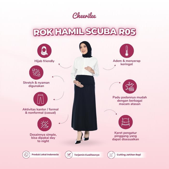 Cheerilee Rok Ibu Hamil Scuba Panjang Kerja Kantor Formal Casual Jumbo Stretch Wanita Hijab Friendly