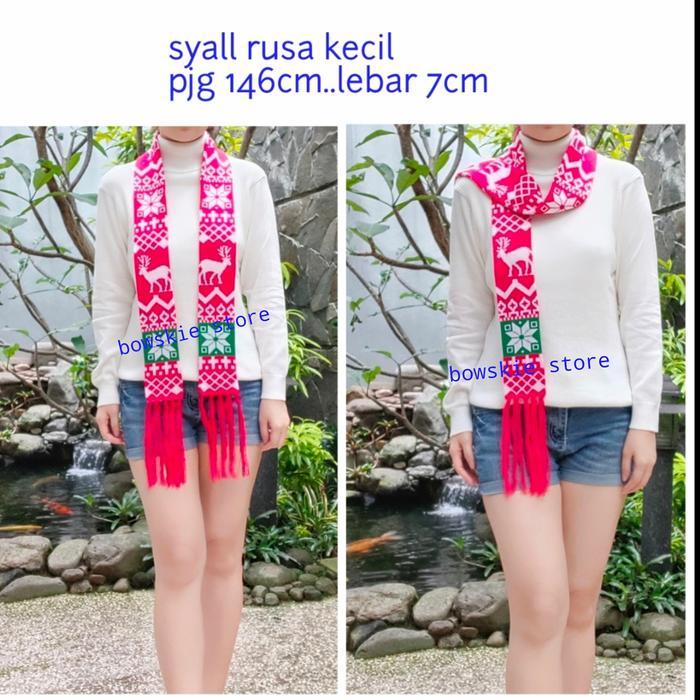 syall shawl leher aksesoris natal syal scarf rajut motif rusa salju