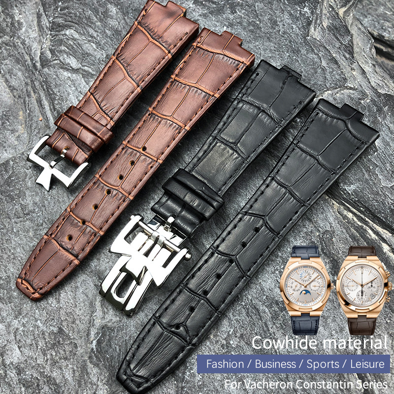 25Mm * 9Mm Genuine Leather Cowhide Watch Band Replacement For Vacheron Constantin Overseas Calfskin