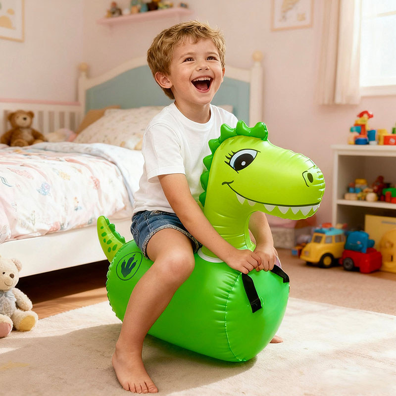 Inflatable Jumping Horse For Kids&Adults Simulation Green Dinosaur Riding Toys Home Outdoor