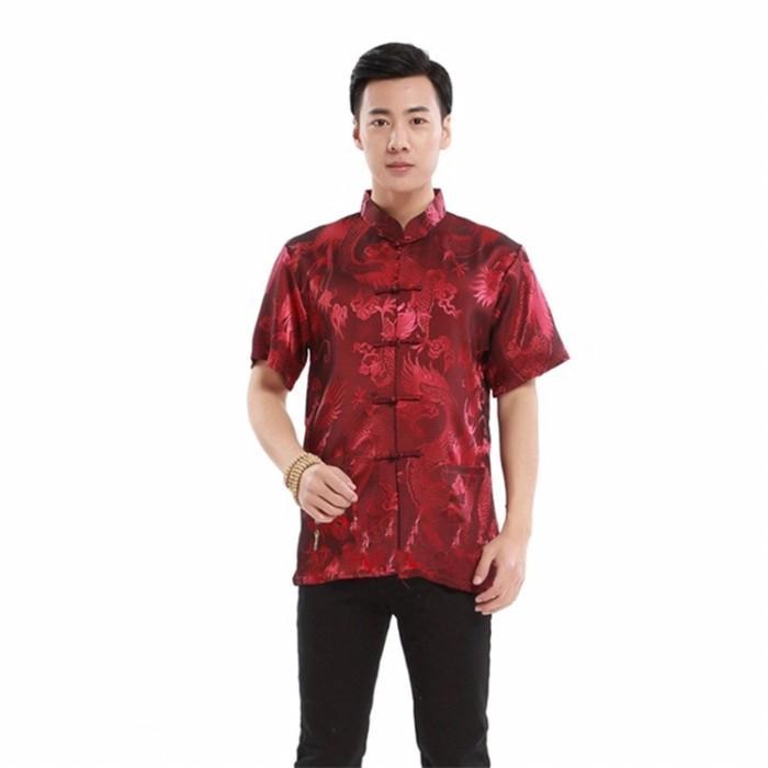 Restok Cheongsam Pria Lengan Pendek Motif Naga Import