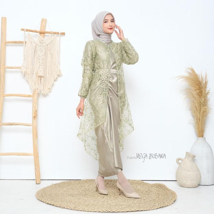 Dress Nia Rompi Set 2 in 1 Gamis Serut Velvet Kombinasi Outer Cardigan Brokat Payet Mutiara Polos