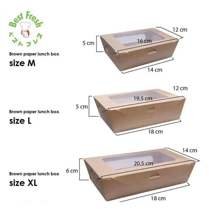 PAPER KRAFT LUNCH BOX WINDOW SIZE M isi 50Pcs - MEDIUM - KOTAK WINDOW COKLAT
