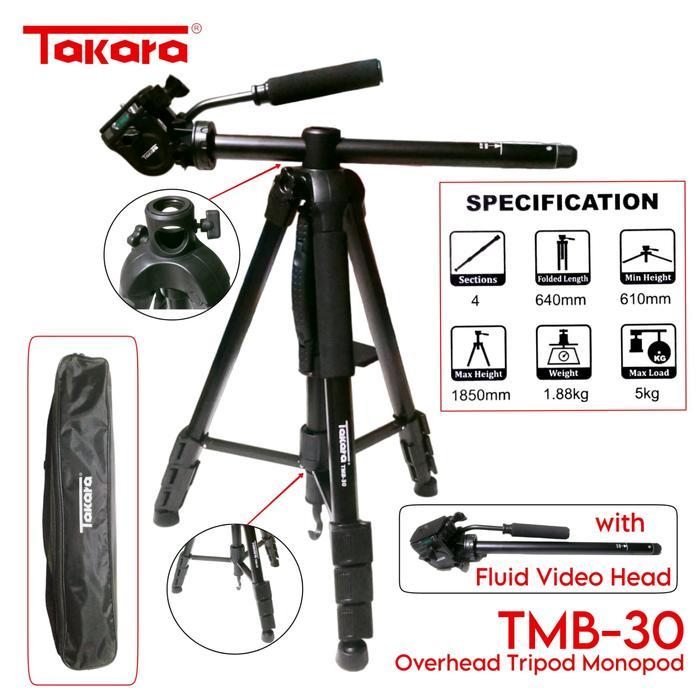 Takara TMB-30 Flatlay Tripod Monopod with Fluid Video Head TMB30 Resmi