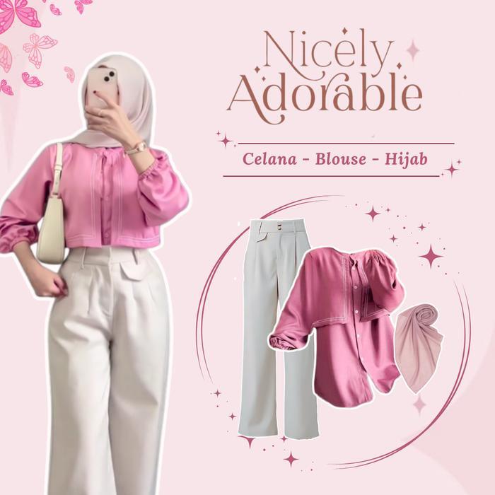 Ini Murah One Set Casual Style (Blouse - Celana Oro - Hijab Segiempat) 1 Set Korean Style Remaja