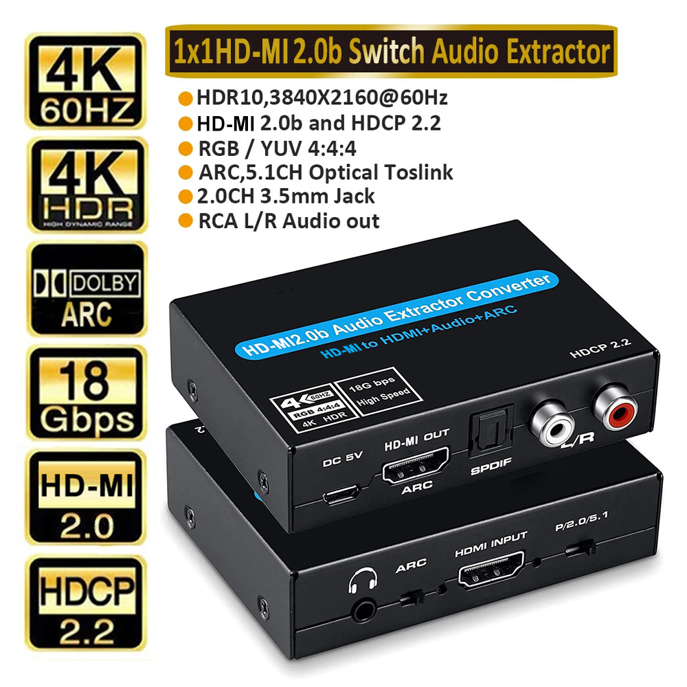 4K 60Hz HDMI 2.0 Audio Extractor Support 5.1Ch HDMI2.0b HDMI to HDMI Audio ARC Switch With Audio