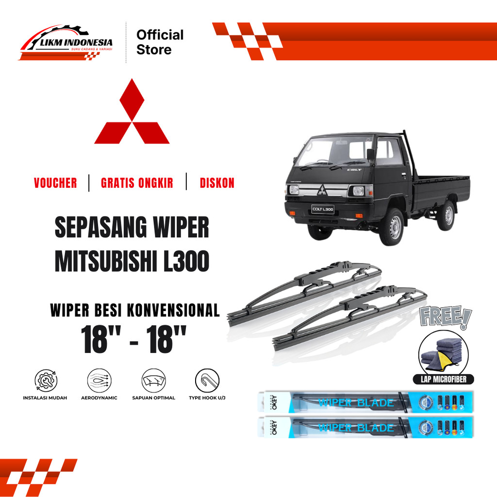Wiper Mitsubishi L300 Konvensional Kaca Depan Mobil Free Lap Microfiber