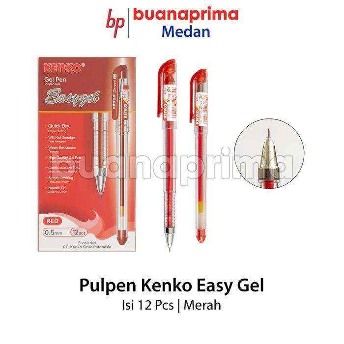 MNTB PULPEN KENKO EASY GEL 1 PACK ISI 12 PCS HITAM BIRU MERAH PEN CAIR