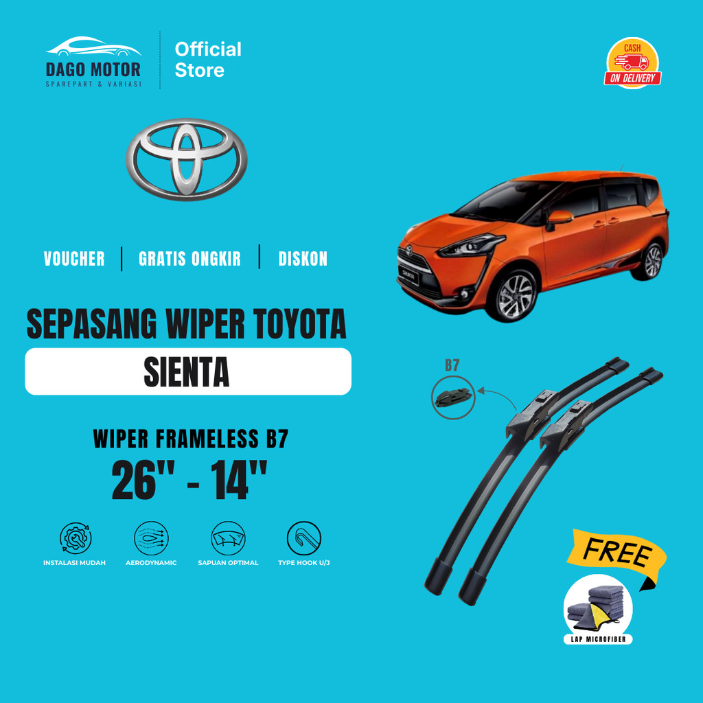 Wiper Toyota Sienta Frameless Kaca Depan Mobil Free Lap Microfiber