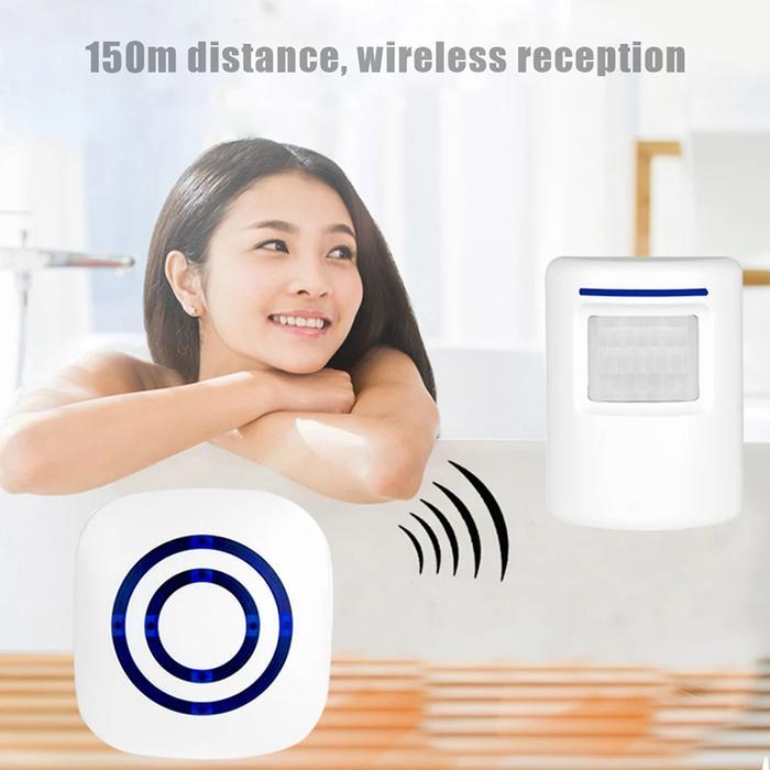 BEL PINTU NIRKABEL PIR SENSOR INFRAMERAH DETEKTOR GERAK MASUK BEL PINTU ALARM W/RECEIVER &