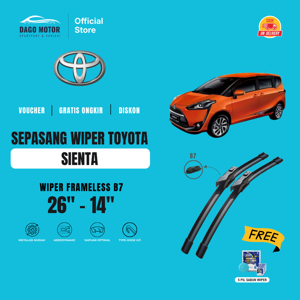 Wiper Toyota Sienta Frameless Kaca Depan Mobil Free 5 Pil Sabun