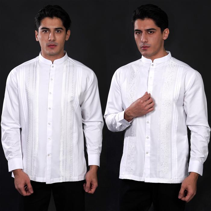 CASELLA BAJU KOKO LENGAN PANJANG PLEATS EMBROIDERY BAJU KOKO PUTIH