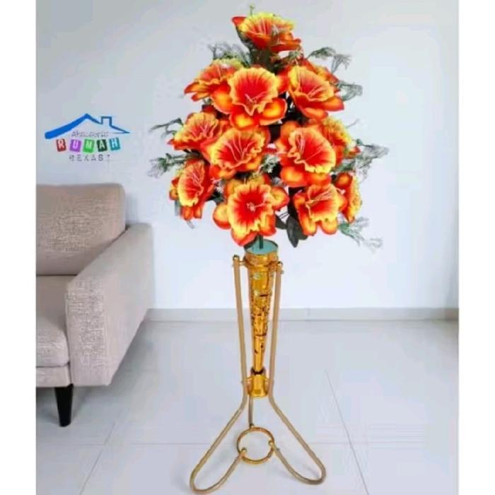 BUNGA Plastik ARTIFICIAL GLORIA KEMBANG SEPATU 18 KUNTUM DENGAN POT STANDING BESI