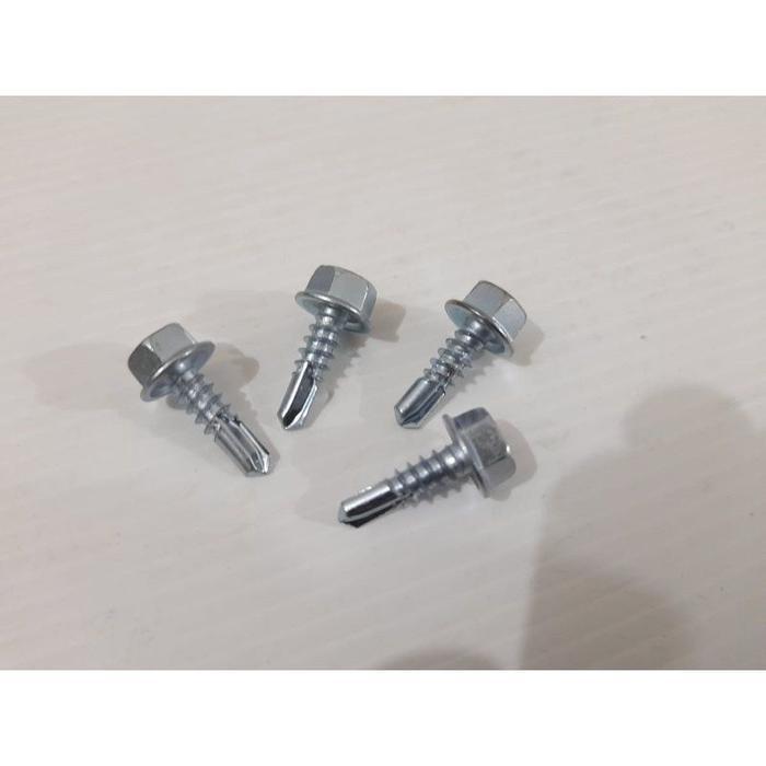 "New" (1 DUS) Sekrup Roofing Putih #10x16 / Baut Baja Ringan 1,5 CM / Hex Flange Self Drilling Screw