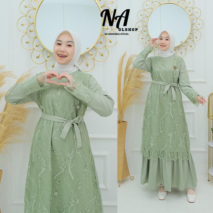 Gamis terbaru Brokat Motif tile bordir SABRINA DRESS elegan simple cantik ukuran L XL XXL JUMBO IS