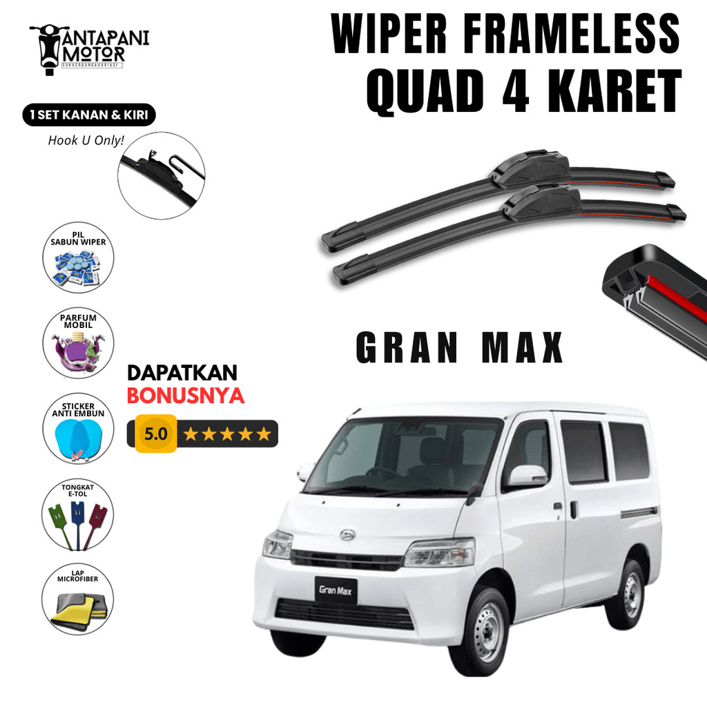 Wiper Daihatsu Grand Max Quad Kaca Depan Mobil Free 5 Bonus