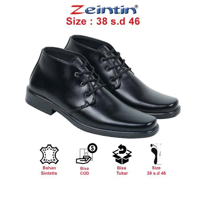 Aerostreet - Sepatu Pantofel Pria Semi Boot Bertali Rount Toe Hak Datar 2-3 Cm Shoes Kerja Hitam