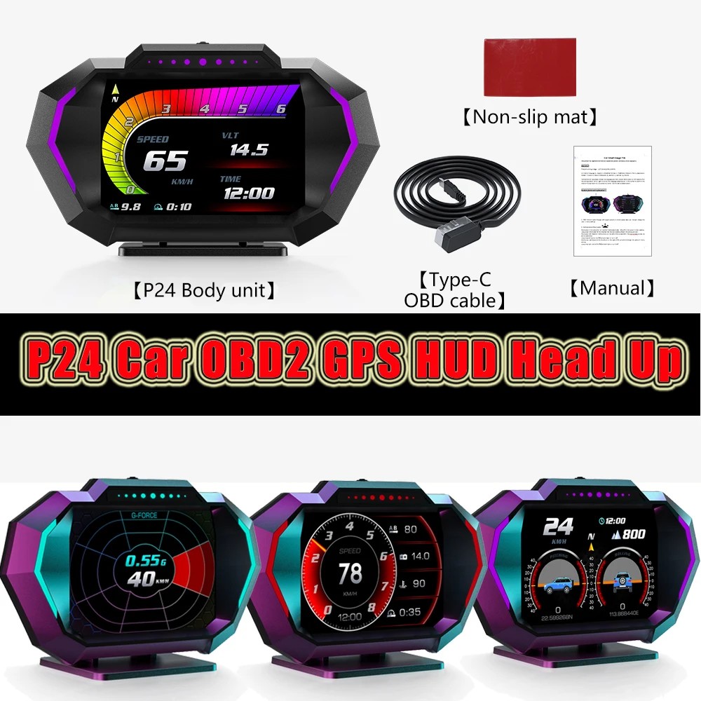 OBD+GPS Dual System Hud Obd2 Gauge Multi-function on-board Computer Obd2 with Overspeed/ Temperature