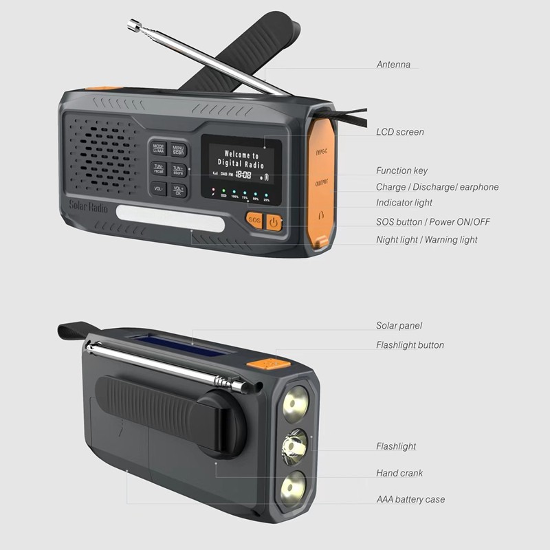 NEW PORTABLE SOLAR RADIO RECEIVER EMERGENCY RADIO BLUETOOTH DAB/FM BLUETOOTH WITH LED FLASHLIGHT/SOS