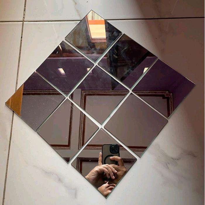 cermin dinding tempel hias kotak estetik polos KACA asli