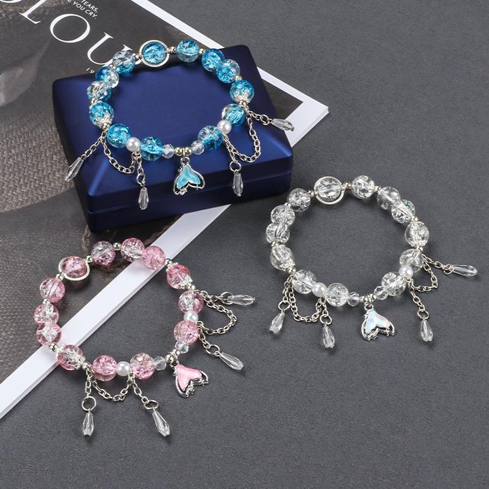 Gelang Ekor Ikan Kristal Gaya Hutan, Gelang Manik Kaca Warna-warni, Gelang Sederhana dan Manis.
