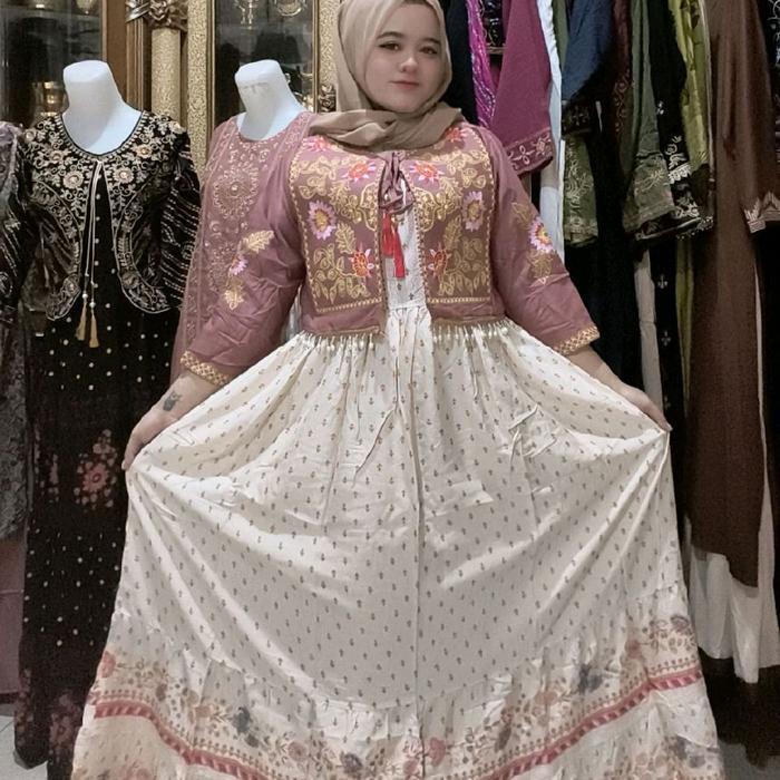 Gamis Hindi Rompi Bordir Bahan Katun Twill