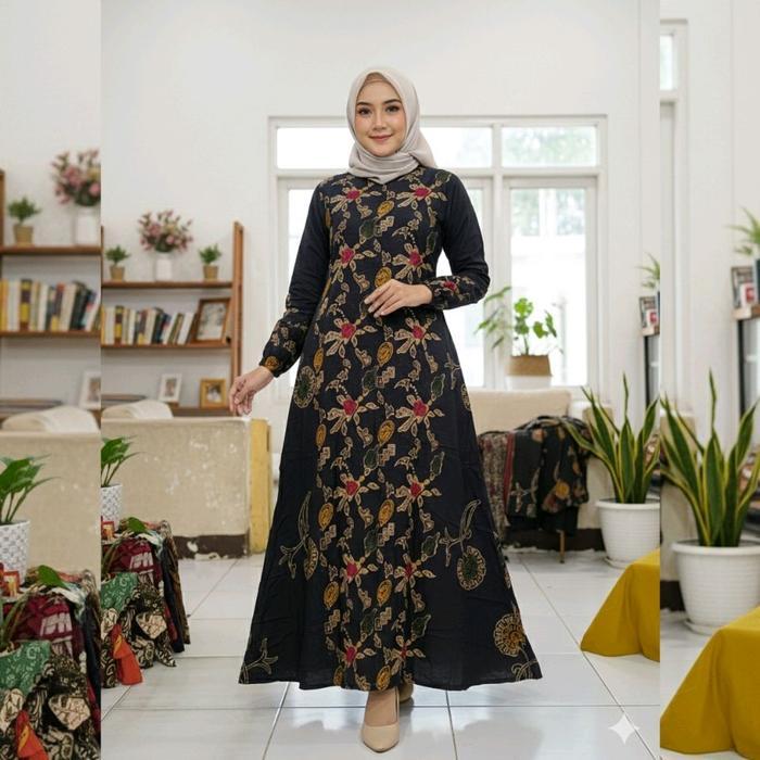 zeni Gamis Twill Ori Full Kancing Depan Wanita Muslim Busui Friendly Model Maxi Tunik Lingkar Dada