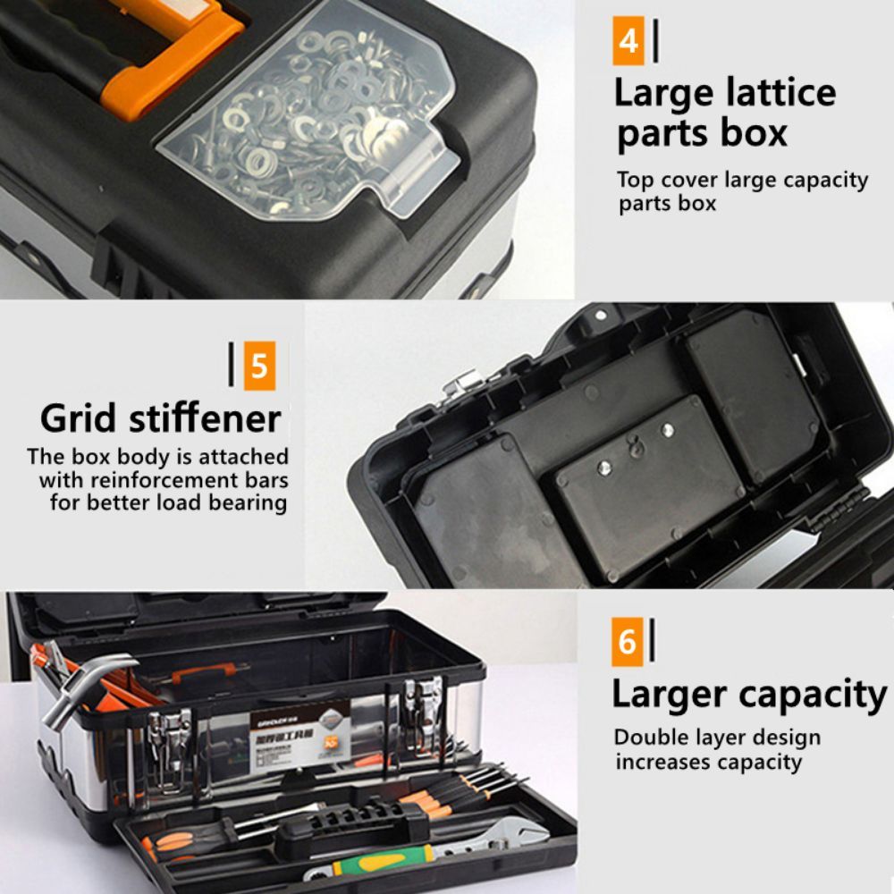 Double-Layer Maintenance Parts Toolbox Handheld Stainless Steel Multifunction Toolbox Tool