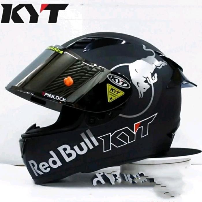 Helm full face KYT R10 Black dof Paket ganteng Redbull Motorcycle