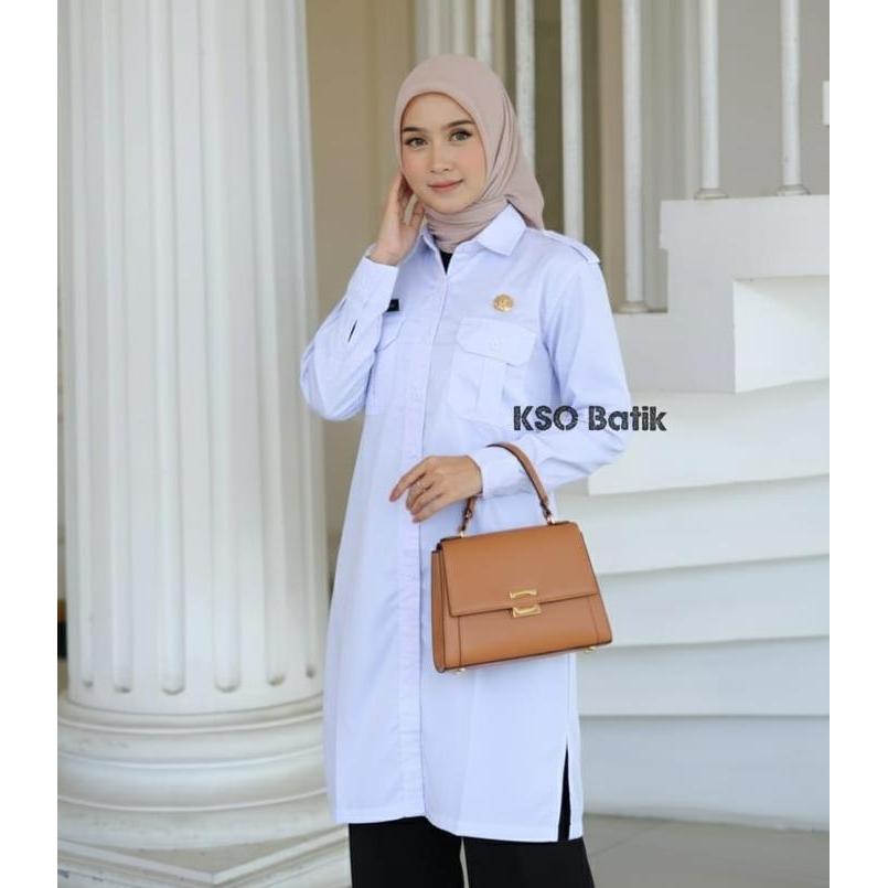 KSO Tunik PDH PUTIH polos WANITA LENGAN PANJANG Terbaru / Tunik WANITA PUTIH LENGAN PANJANG /