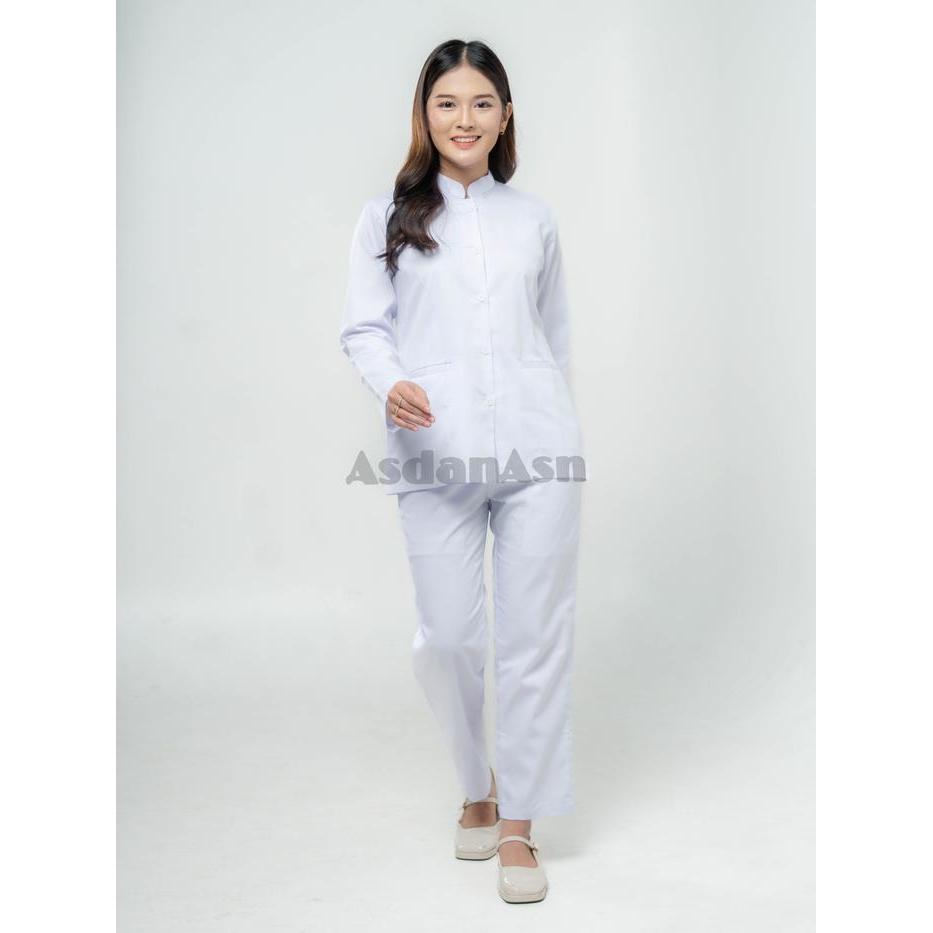 SIAPKIRIM [AsdanAsn] Baju Seragam Putih Perawat Wanita/ Setelan Baju Perawat/ Baju Kerja/ Praktek