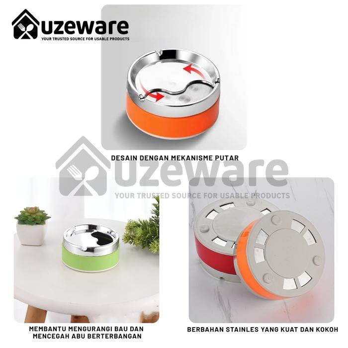 Uzeware Asbak Tutup Putar Asbak Portable Asbak Stainless Steel Tebal