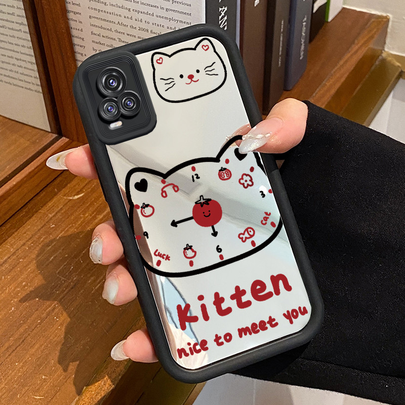 Casing Hp Untuk VIVO V20 VIVO V20 Pro Case Jam Kucing Kreatif Cermin Kasing silikon Cesing Differ ga