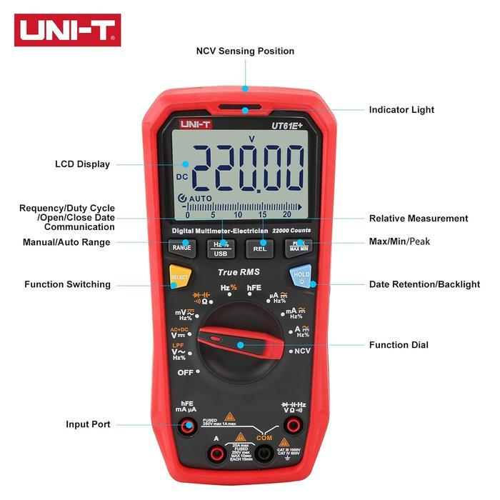 UNI-T UT61E+ Plus Digital Multimeter 22000 Counts True RMS 1000V 20A Tester Auto Range NCV USB