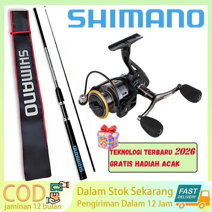 Shimano Paket Hitam 2025: Joran Karbon Teleskopik 1.8-3.0M + Reel Logam Dual Arm Hitam (Ukuran
