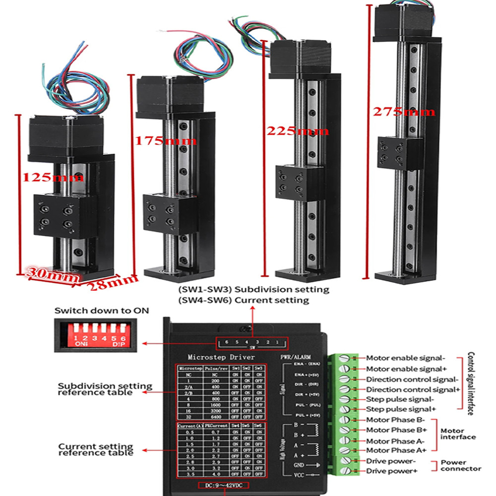 Mini T-type Sliding Table Rail Linear 50-300mm Stroke Nema11 28mm Stepper Motor Driver TB6600 Kit