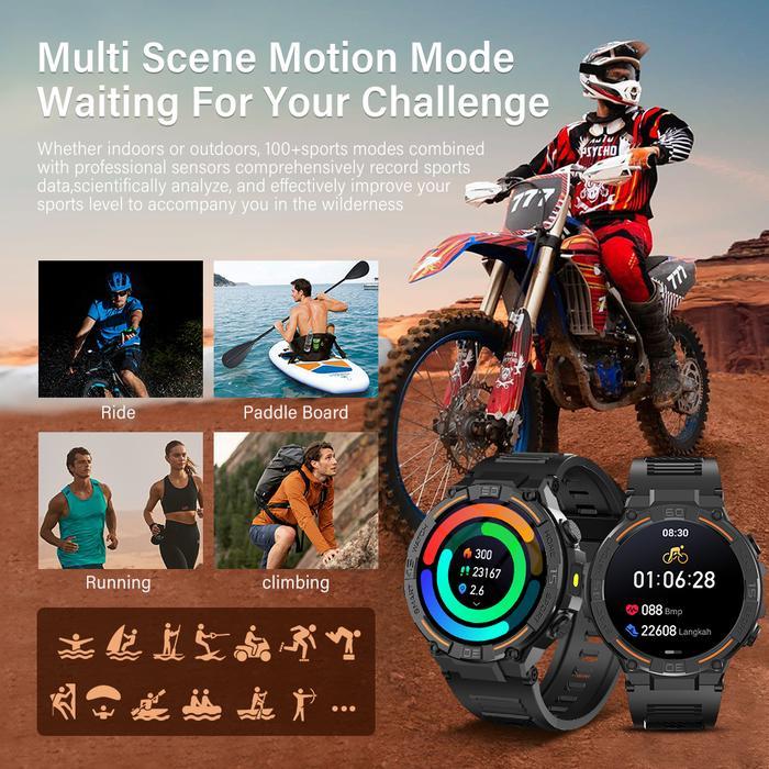Ray Vasi Hw50 Smartwatch Pria Led Flashlight Jam Running Pria Bluetooth Call 100+ Sport Mode Heart