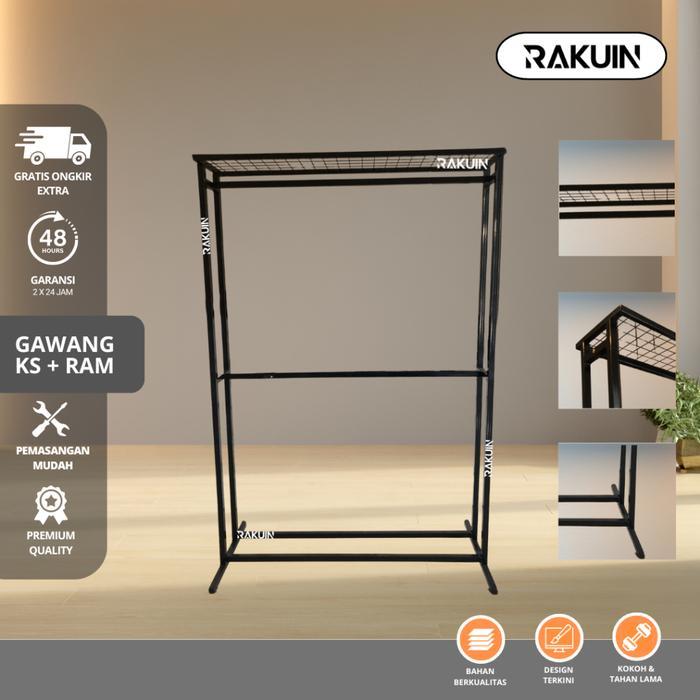 GAWANG KS + RAM SUSUN 2- GANTUNGAN BAJU BESI KOKOH DAN TEBAL/GAWANG BAJU-GAMIS/ RAK BAJU