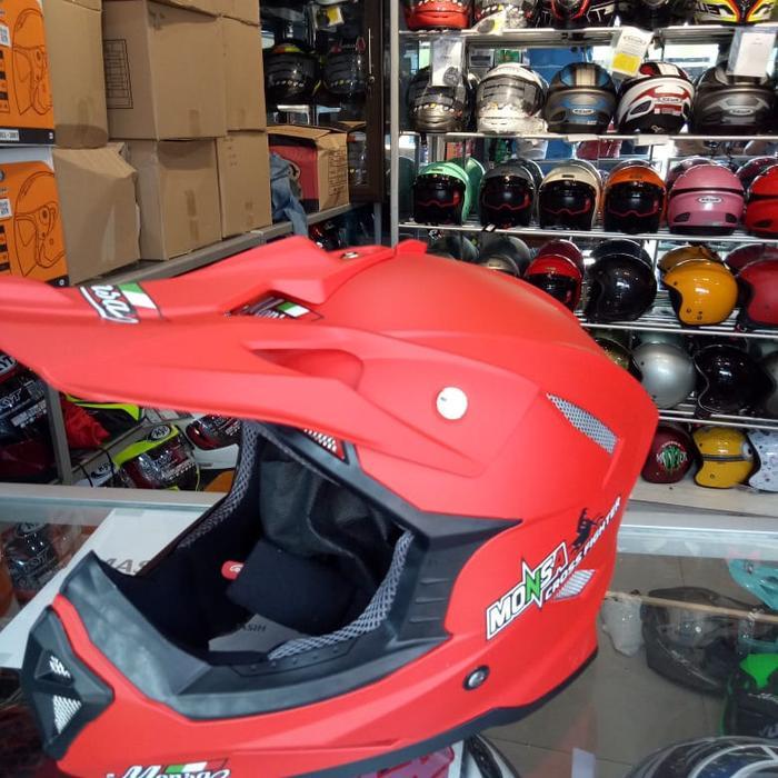 Helm Cross Fighter Merek Monsa Warna Merah Doff