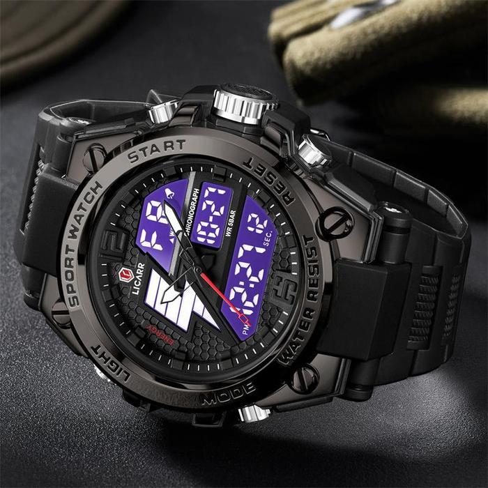 Licarr Jam Tangan Pria Bermerek Jam Tangan Olahraga Kuarsa Kasual Kedap Air Digital Analog Modis
