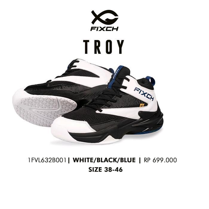 ASLI Sepatu Voli Fixch Troy White / Black / Blue Fixch Voly READY STOCK