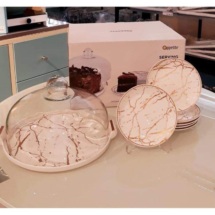 set wadah saji cake tray serving set marble