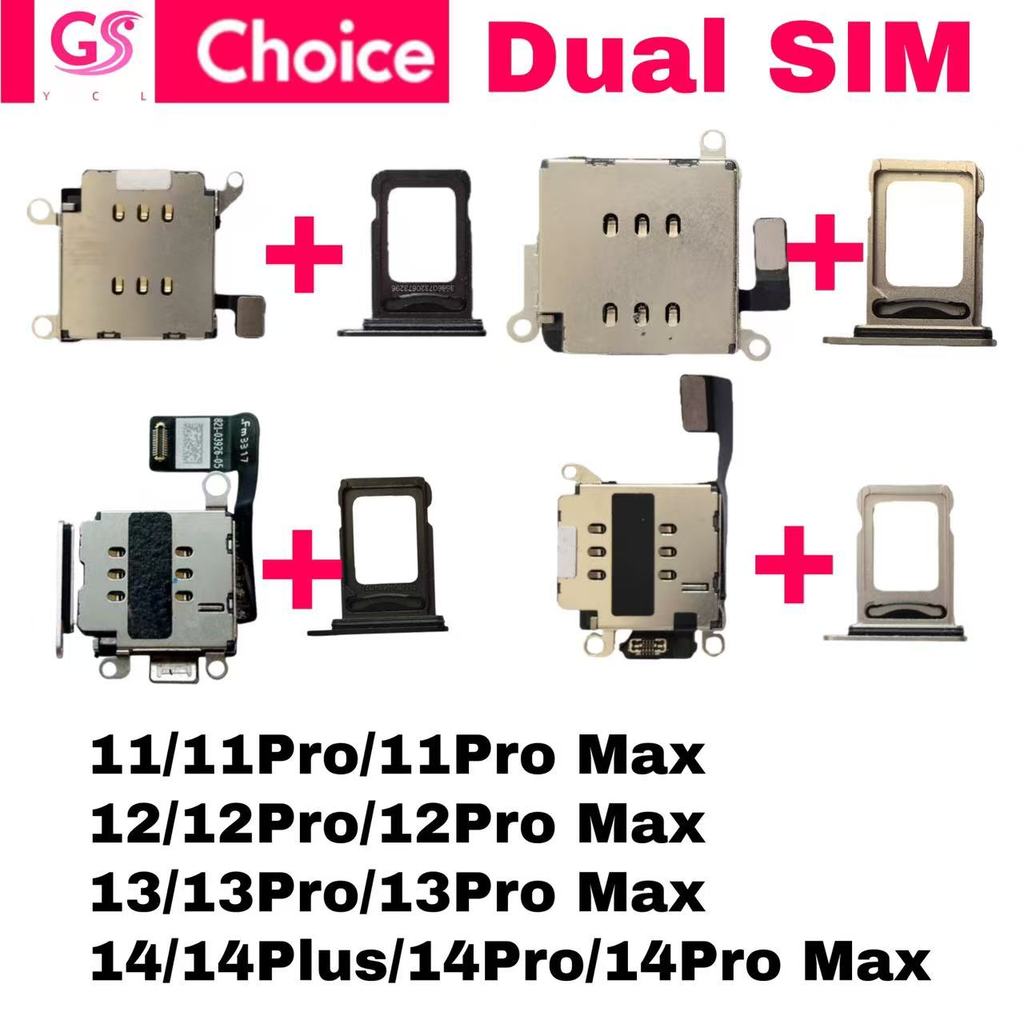 1Set Dual Sim Card Reader Flex Cable + Tray For 14 13 12 11 Plus Pro Nano Connector Holder Adapter