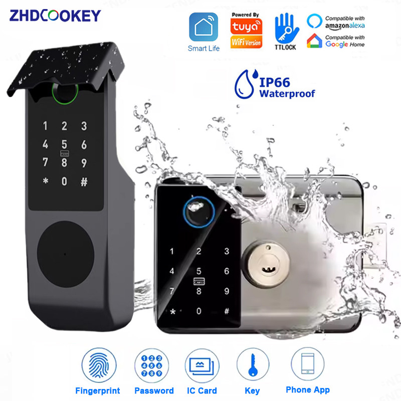 Tuya WiFi Double Side Fingerprint Door Lock IP66 Waterproof Outdoor Gate Courtyard Passcode IC Card