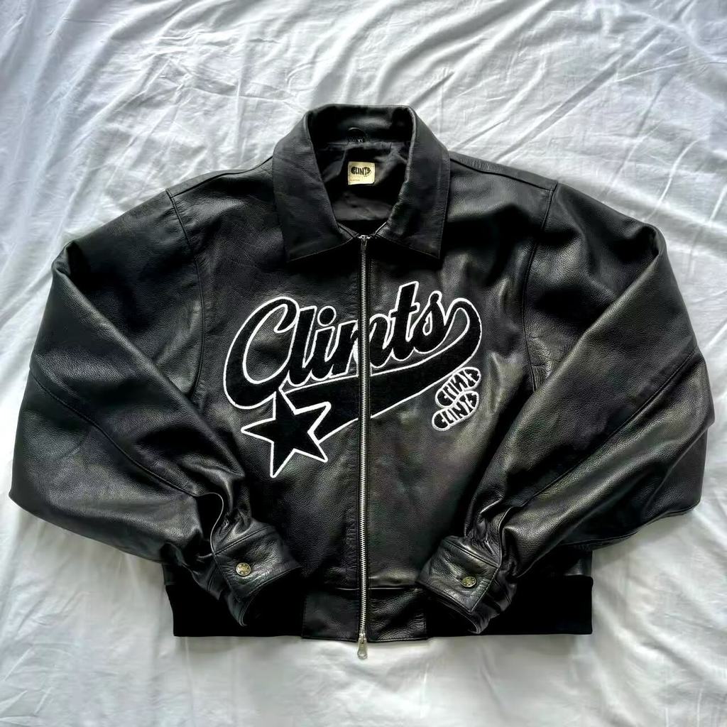 Y2K New Men Harajuku Leather Jacket Oversized Motorcycle Jacket Hip Hop Gothic Simple Embroidered