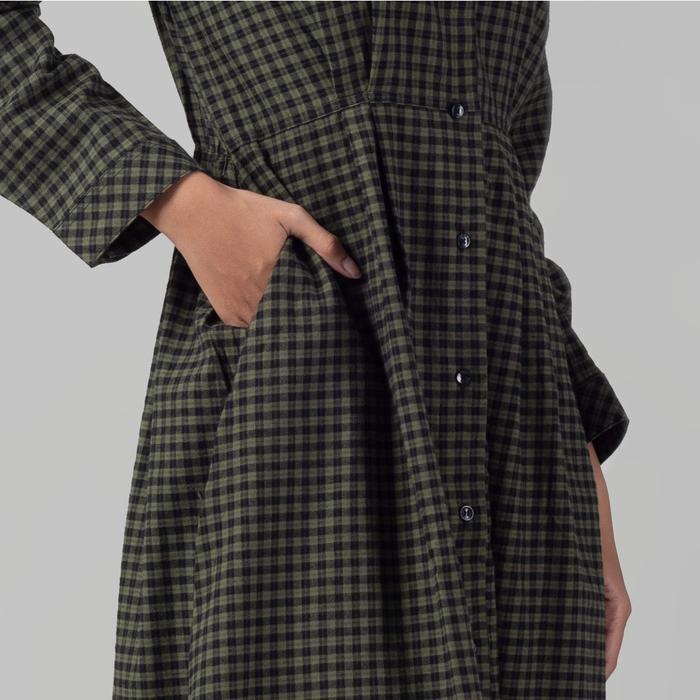 Benhill Gamis Wanita Flannel Lengan Panjang Kotak Hijau 1158-11H30 Kancing Nyaman