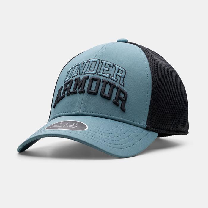 Topi Ua Wordmark Mesh Trucker Cap Hat Lichen Blue Black Original